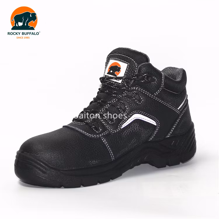Rocky Buffalo Black Embossed Leather Steel Toe Comfortable Rubber/EVA/Mesh Genuine Leather Woodland Safety Work Shoes
