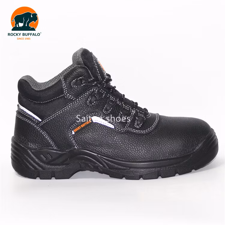 Rocky Buffalo Black Embossed Leather Steel Toe Comfortable Rubber/EVA/Mesh Genuine Leather Woodland Safety Work Shoes