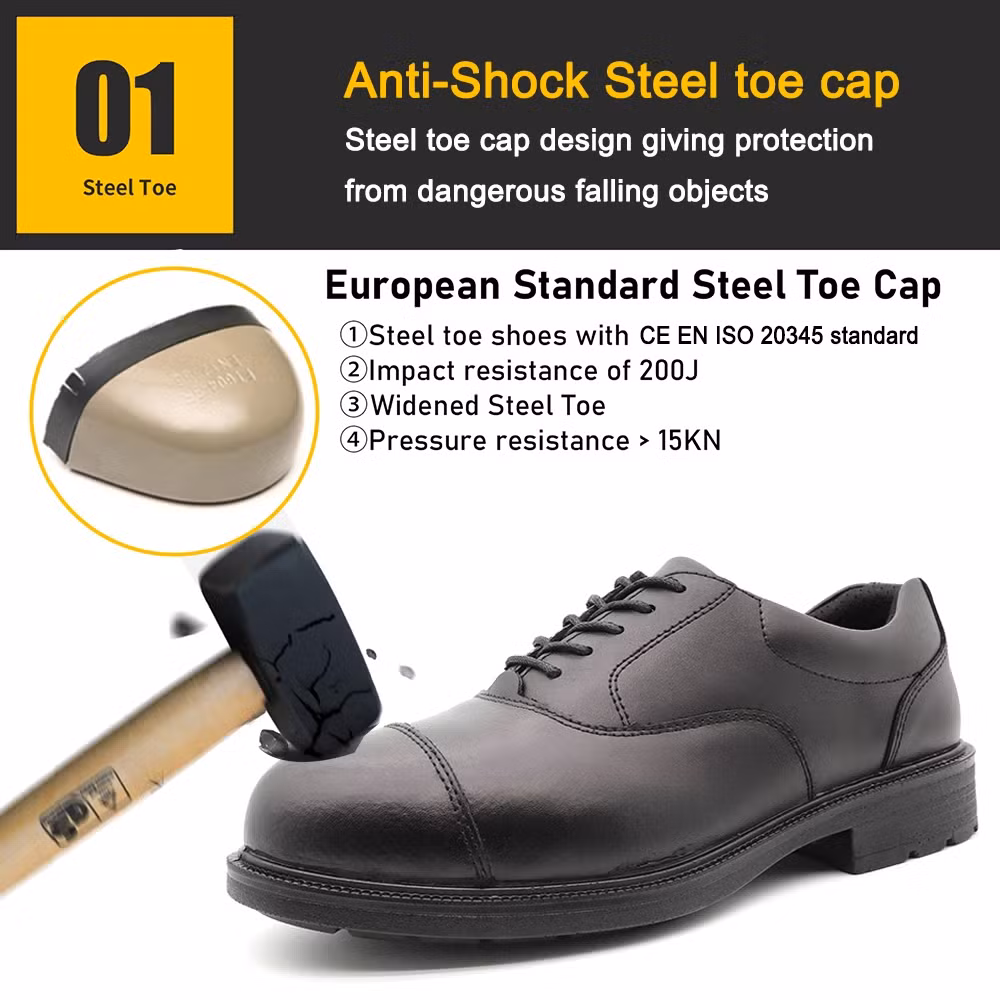 Anti-Slip Genuine Leather Steel Toe Puncture-Proof Men′s Fashionable Executive Safety Shoes