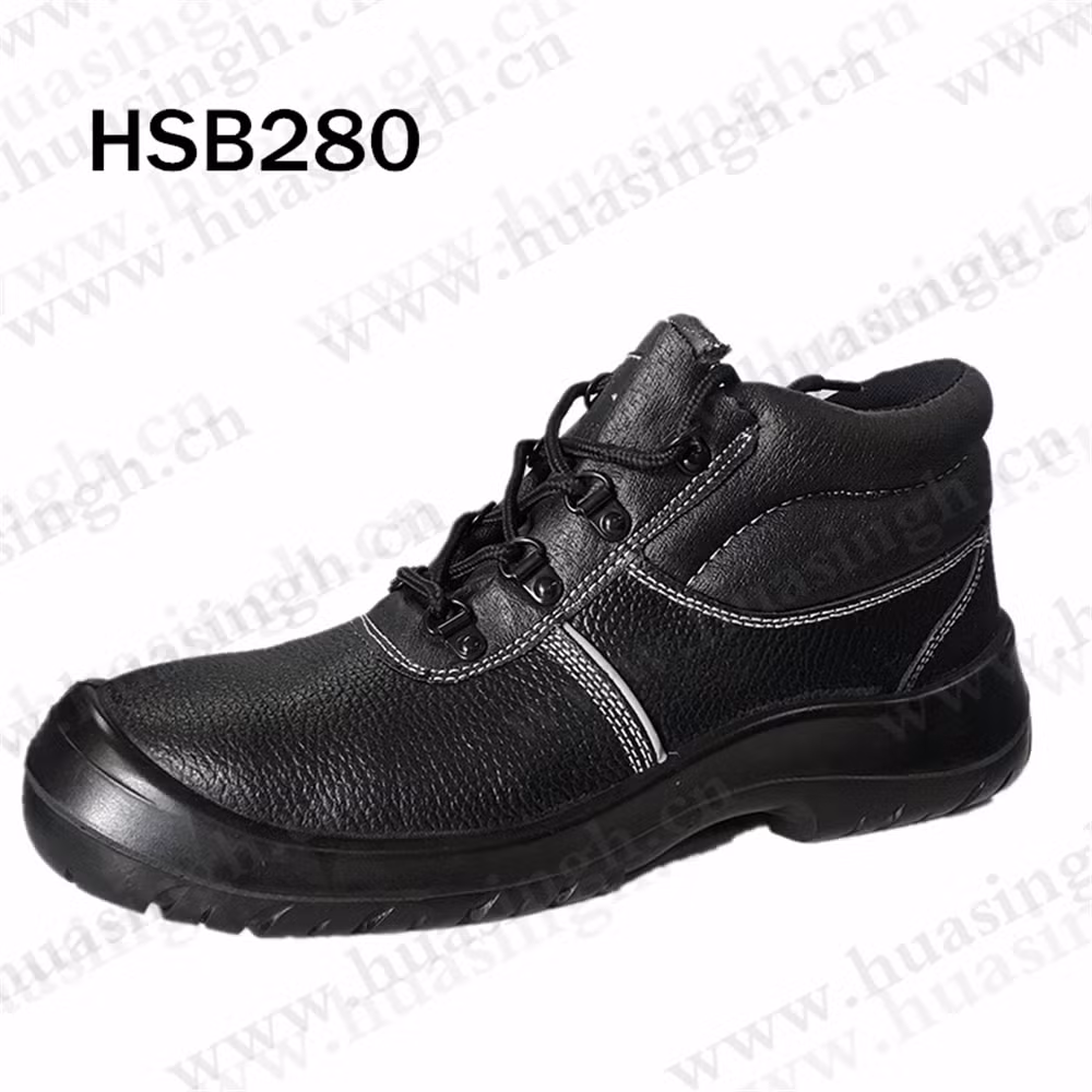 Gww, Acid Resistant PU/PU Injection Outsole Security Shoe for UAE Market Barton Printed Leather Black Heavy Industry Work Shoe with Reflective Strip HSB280