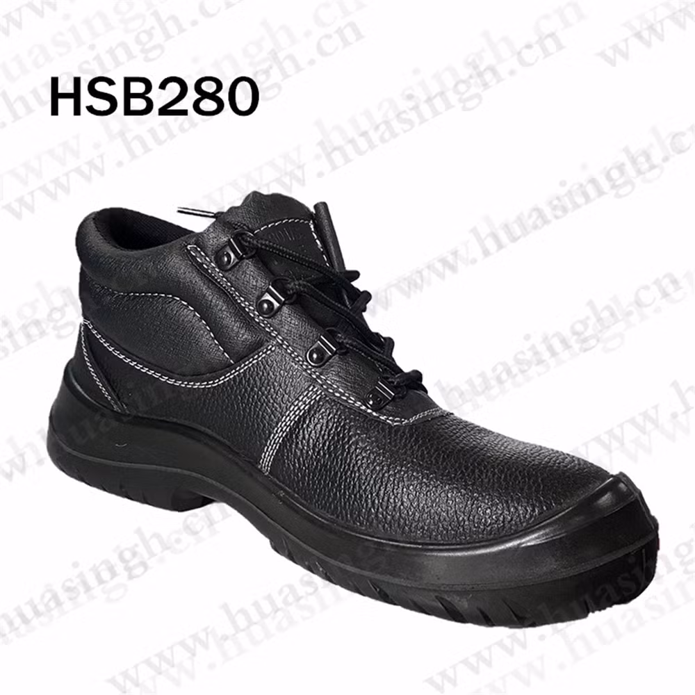 Gww, Acid Resistant PU/PU Injection Outsole Security Shoe for UAE Market Barton Printed Leather Black Heavy Industry Work Shoe with Reflective Strip HSB280