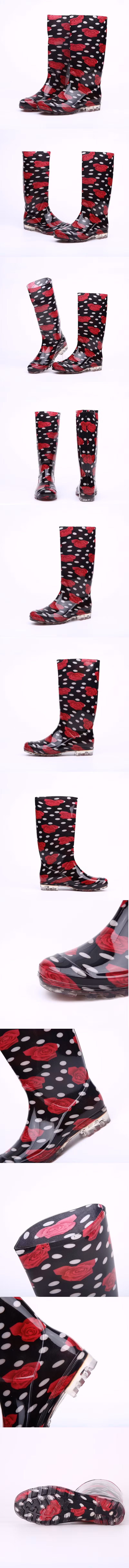 Knee High Waterproof Anti Slip Rainy Day Lightweight Non Safety Shiny Fashionable Women PVC Rain Boots