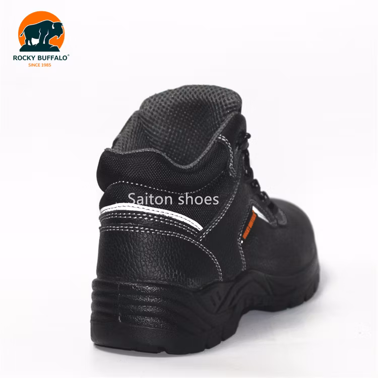 Rocky Buffalo Black Embossed Leather Steel Toe Comfortable Rubber/EVA/Mesh Genuine Leather Woodland Safety Work Shoes