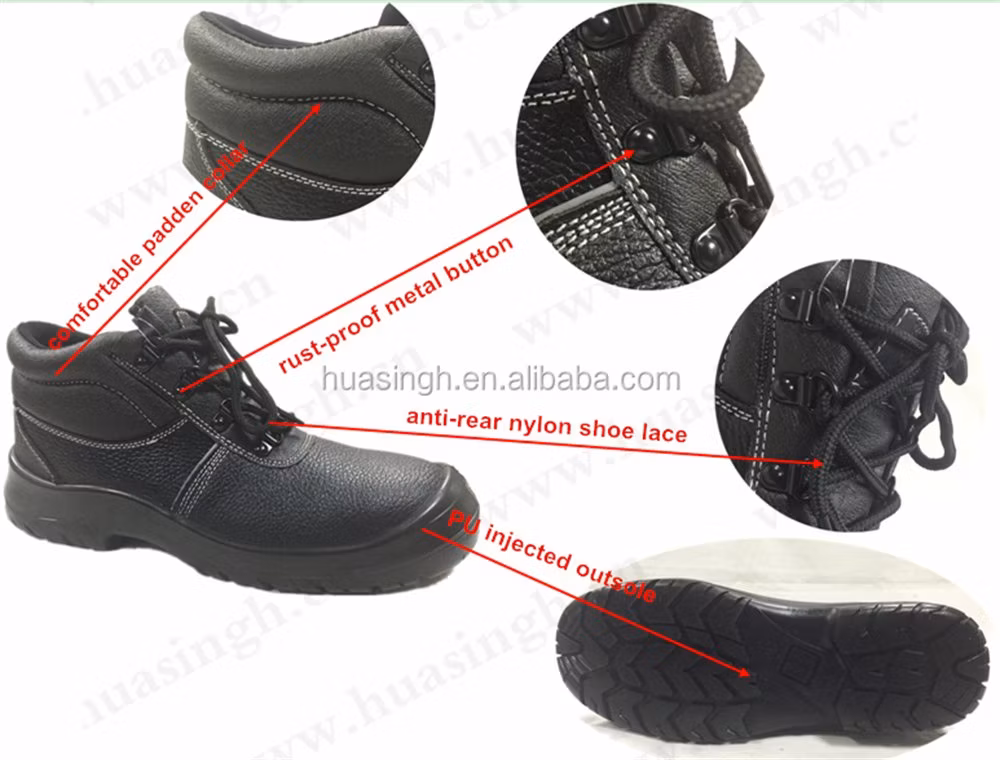 Gww, Acid Resistant PU/PU Injection Outsole Security Shoe for UAE Market Barton Printed Leather Black Heavy Industry Work Shoe with Reflective Strip HSB280