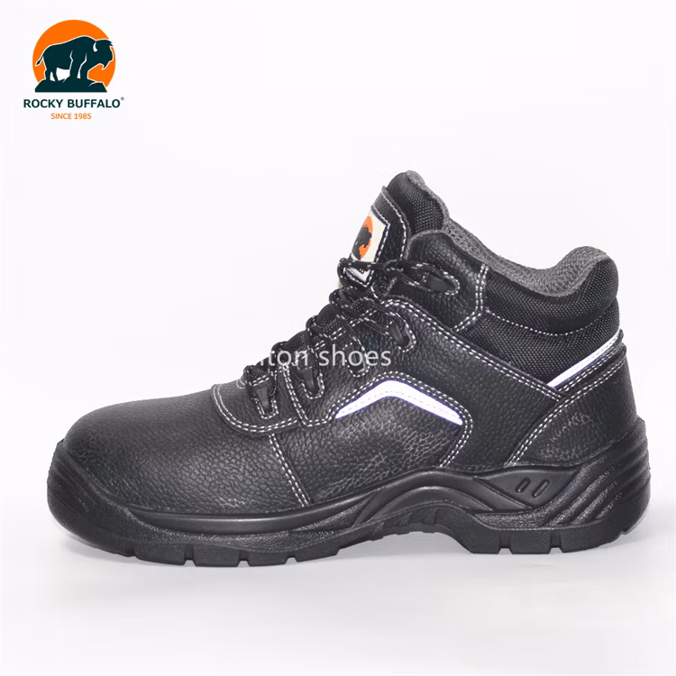 Rocky Buffalo Black Embossed Leather Steel Toe Comfortable Rubber/EVA/Mesh Genuine Leather Woodland Safety Work Shoes