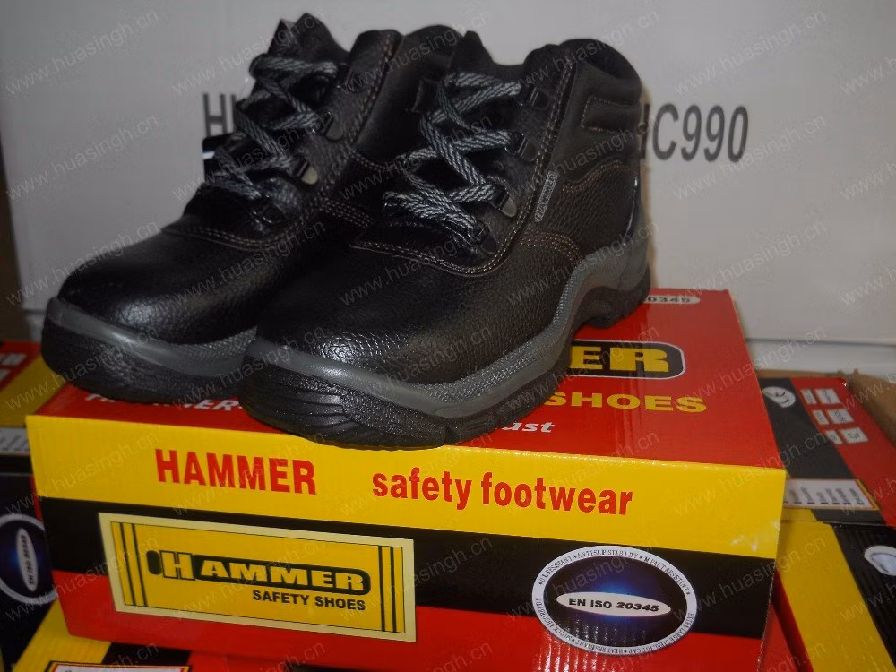 Lxg, Anti-Abrasion PU/PU Injection Outsole Safety Shoe Steel Plate Insert Anti-Hit Black Work Shoe Popular in Italy HSB223