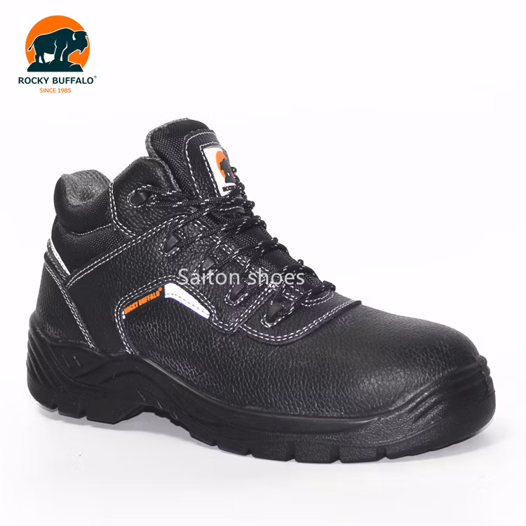 Rocky Buffalo Black Embossed Leather Steel Toe Comfortable Rubber/EVA/Mesh Genuine Leather Woodland Safety Work Shoes