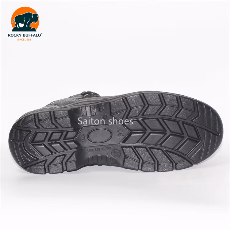 Rocky Buffalo Black Embossed Leather Steel Toe Comfortable Rubber/EVA/Mesh Genuine Leather Woodland Safety Work Shoes