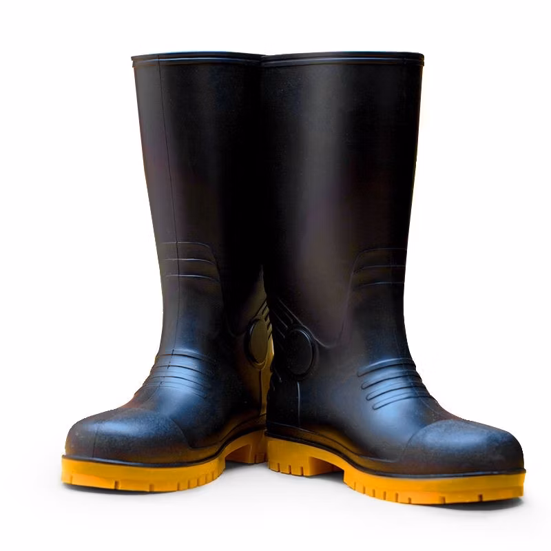 High Quality Black PVC Waterproof Anti Slip Sanitary Rain Boot Waterproof Footwear Steel Toe Super Non-Slip Safety Boots for Fire-Fighting and Chemical Industry