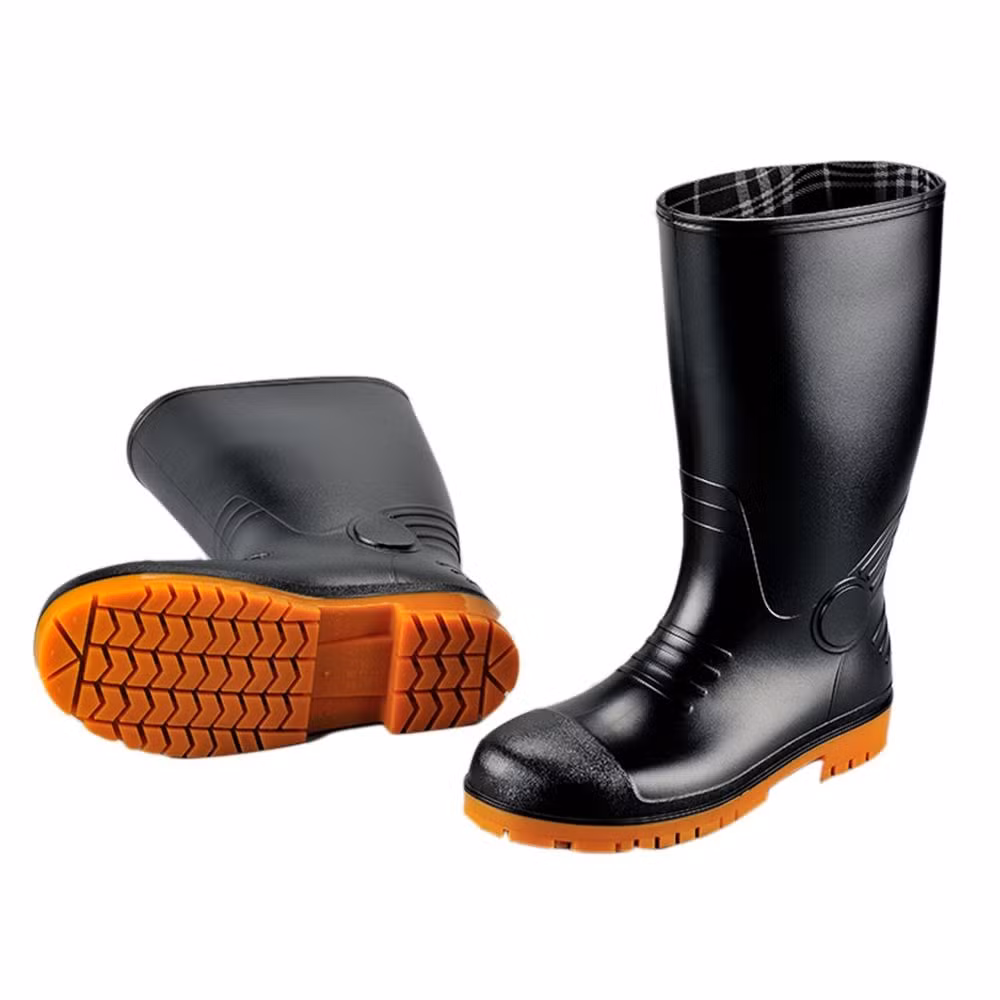 High Quality Black PVC Waterproof Anti Slip Sanitary Rain Boot Waterproof Footwear Steel Toe Super Non-Slip Safety Boots for Fire-Fighting and Chemical Industry