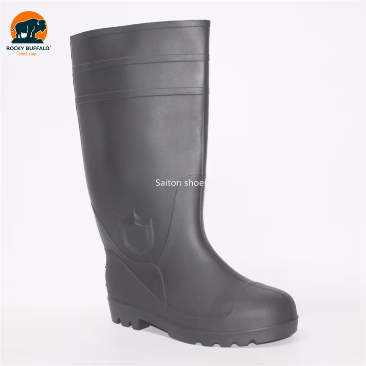 Rocky Buffalo Black Oil-Resistant & Anti-Alkali & Waterproof PVC/Rubber Heavy Duty Safety Work Boots with Steel Toe