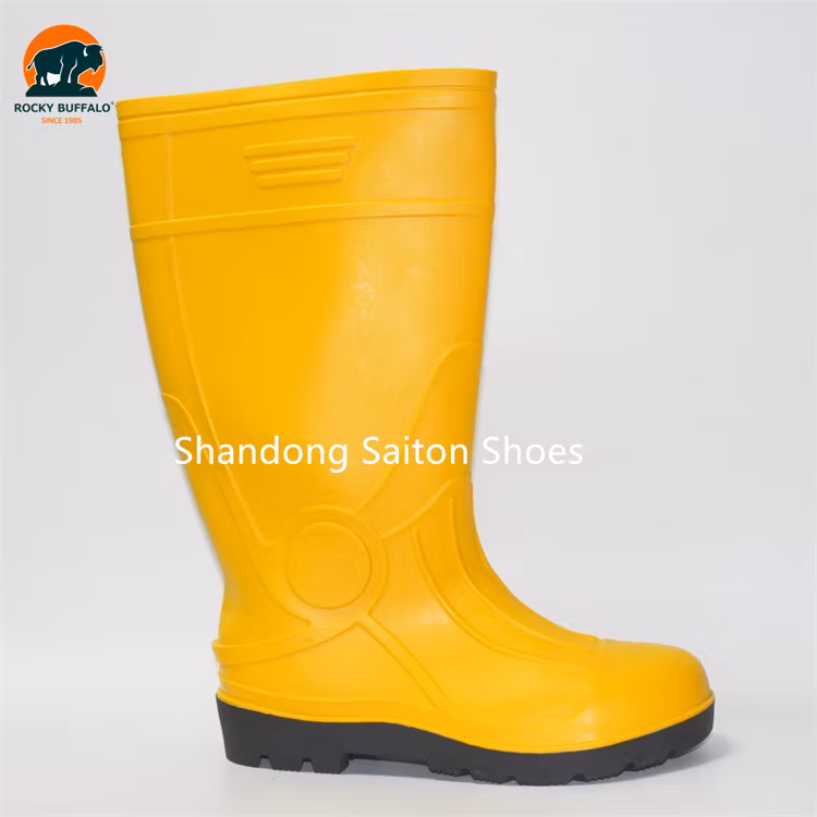 Rocky Buffalo Unisex Yellow PVC Safety Rain Boots Bottom Acid Alkali Oil Resistant Steel Toe Winter Spring Autumn Summer Outdoor