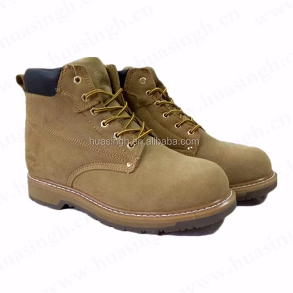 Gww, Durable Damp Proof Goodyear Rubber Outsole with Stitching Safety Shoe Alkali Resistant Suede Leatehr Upper Padded Collar Style Mining Work Boot HSB244