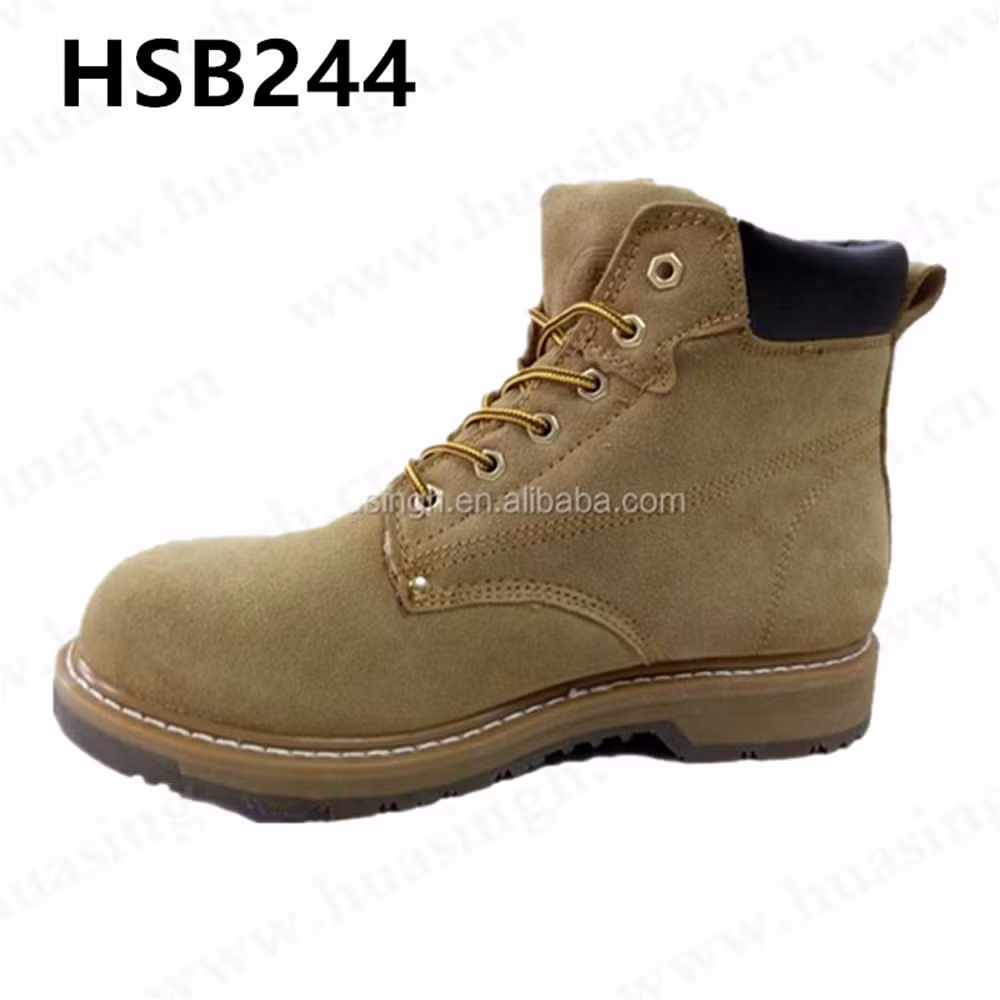 Gww, Durable Damp Proof Goodyear Rubber Outsole with Stitching Safety Shoe Alkali Resistant Suede Leatehr Upper Padded Collar Style Mining Work Boot HSB244