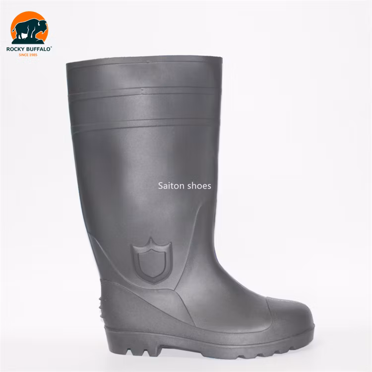 Rocky Buffalo Black Oil-Resistant & Anti-Alkali & Waterproof PVC/Rubber Heavy Duty Safety Work Boots with Steel Toe