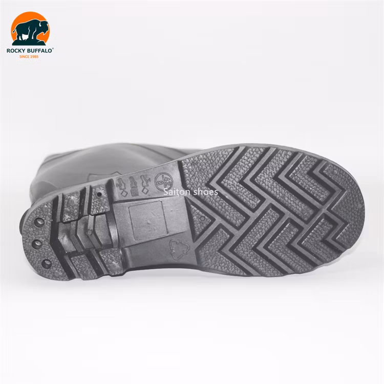 Rocky Buffalo Black Oil-Resistant & Anti-Alkali & Waterproof PVC/Rubber Heavy Duty Safety Work Boots with Steel Toe