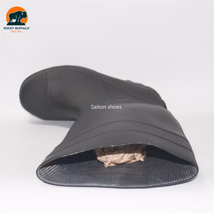 Rocky Buffalo Black Oil-Resistant & Anti-Alkali & Waterproof PVC/Rubber Heavy Duty Safety Work Boots with Steel Toe