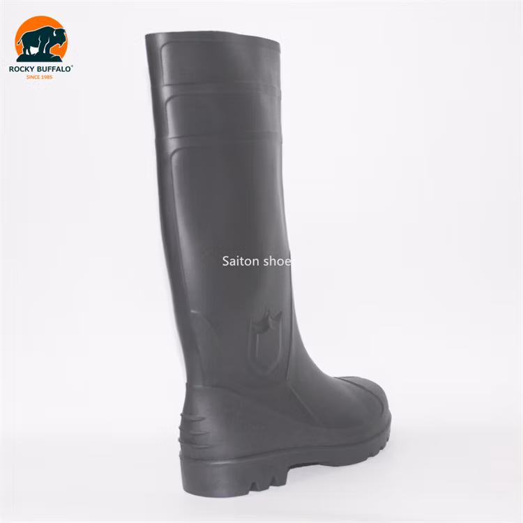 Rocky Buffalo Black Oil-Resistant & Anti-Alkali & Waterproof PVC/Rubber Heavy Duty Safety Work Boots with Steel Toe