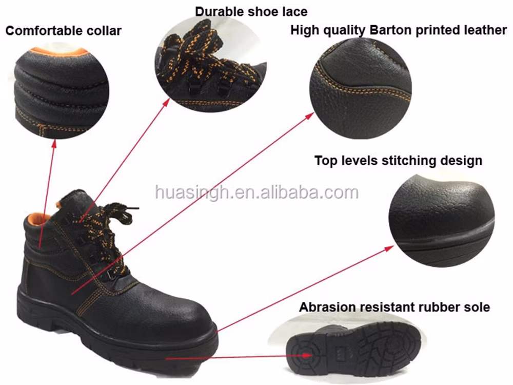 Zh, Cheap Price Strong Stitching Rubber Outsole Outdoor Safety Shoes Steel Toe Insert Anti-Puncture Black Safety Leather Boots HSB193