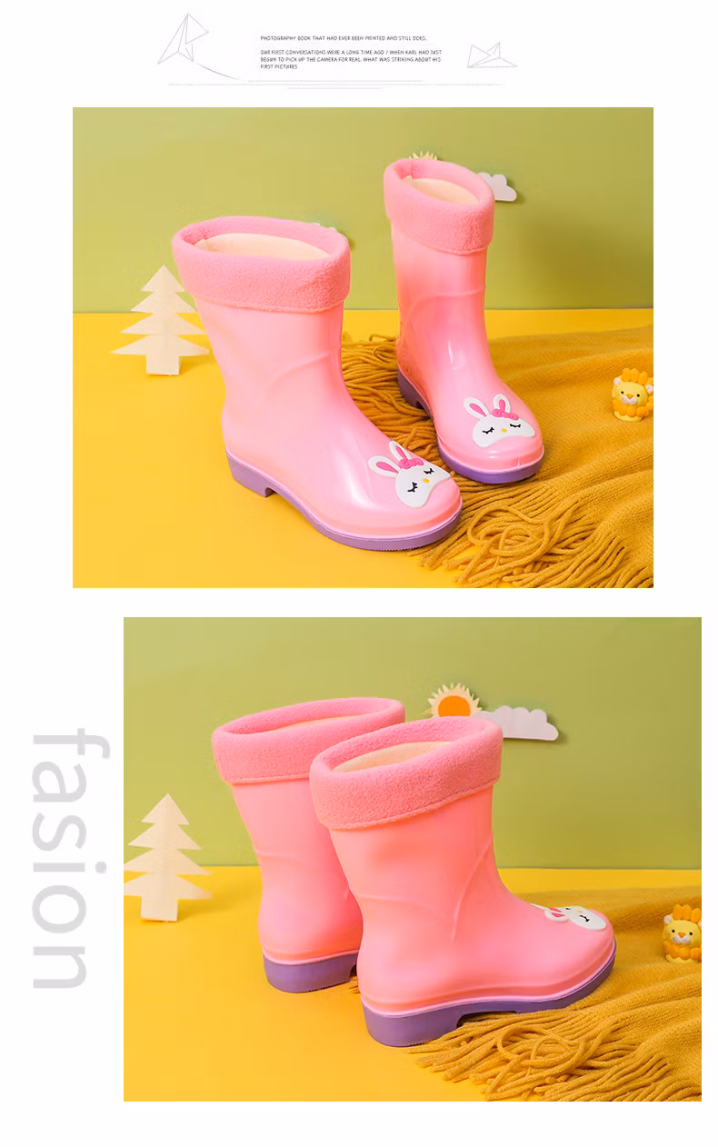 PVC Custom Waterproof Children′s Rain Boots Cartoon Boys and Girls Outdoor Baby Gum Boots Non-Slip Soft Cute