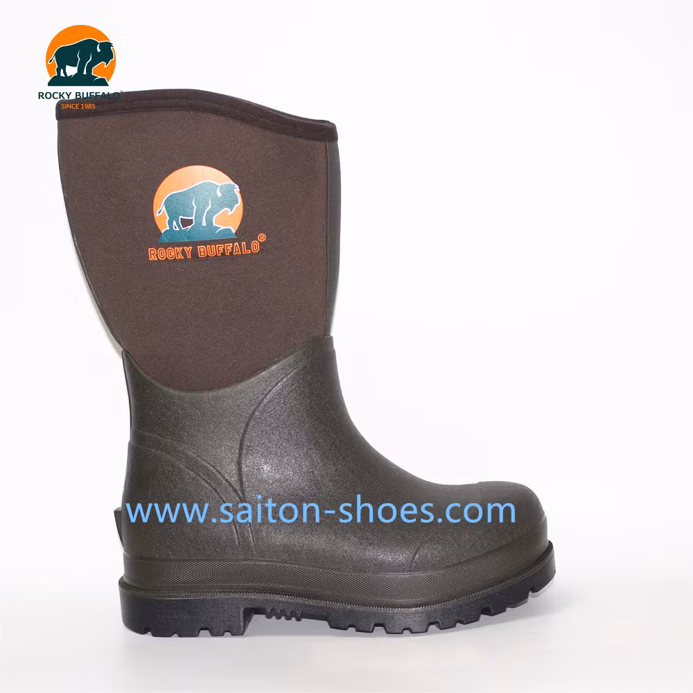 Rocky Buffalo High Top Rain Boots Men′s Waterproof Print Hunting Safety Boots with Steel Toe Steel Plate