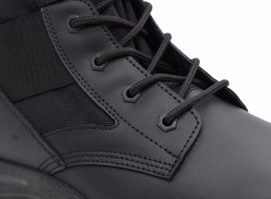 Black Cow Action Leather with Nylon PU Pouring High Army Military Style Boot Shoes