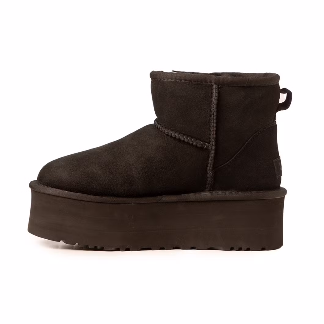 Genuine Sheepskin and Fur Integrated 5854 Thick Soled Raised Snow Boots for Women′s Pure Wool Insulation Short Cotton Boots