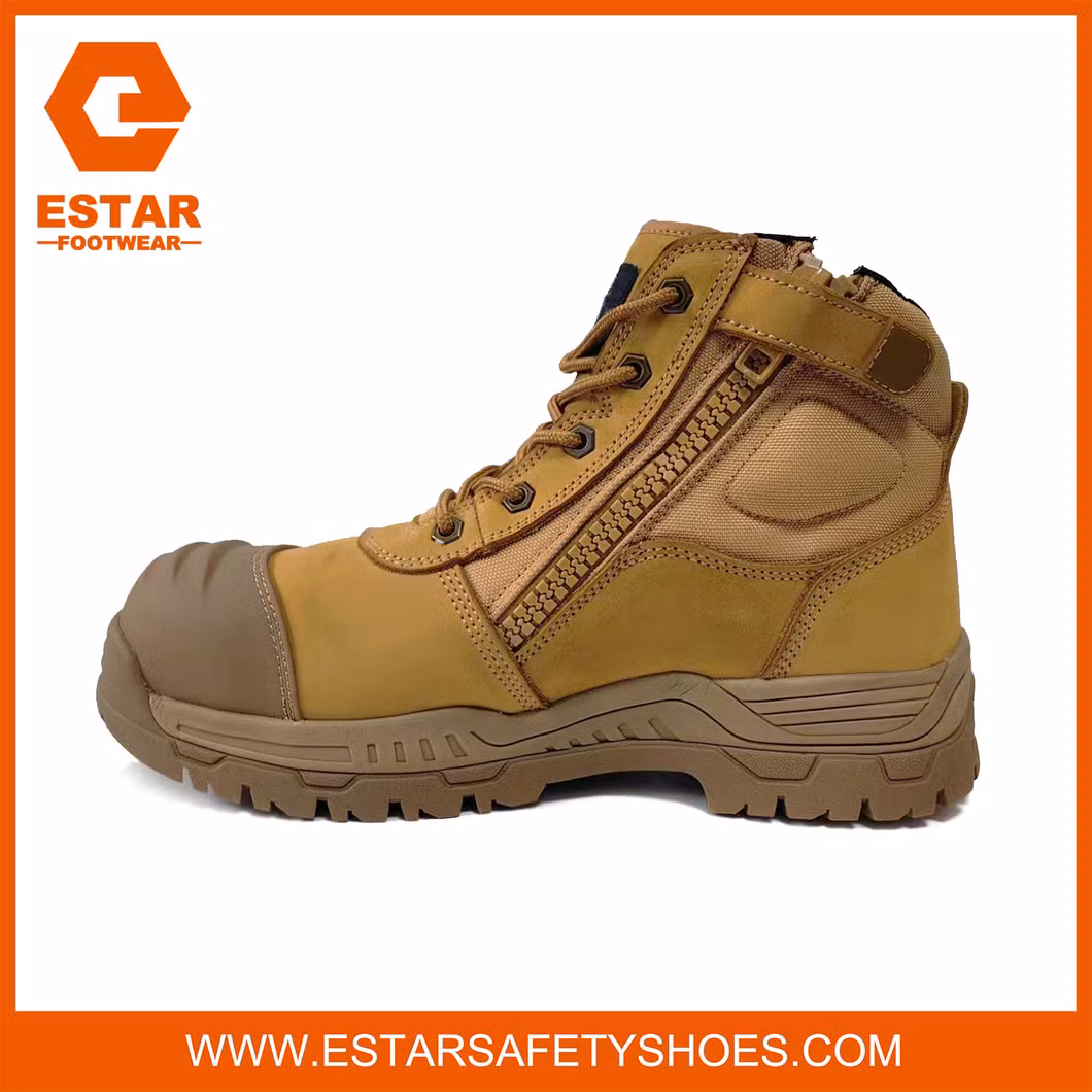Zip Sided Breathable and Anti-Bacterial Shock Absorbig Insole Men Safety Boots