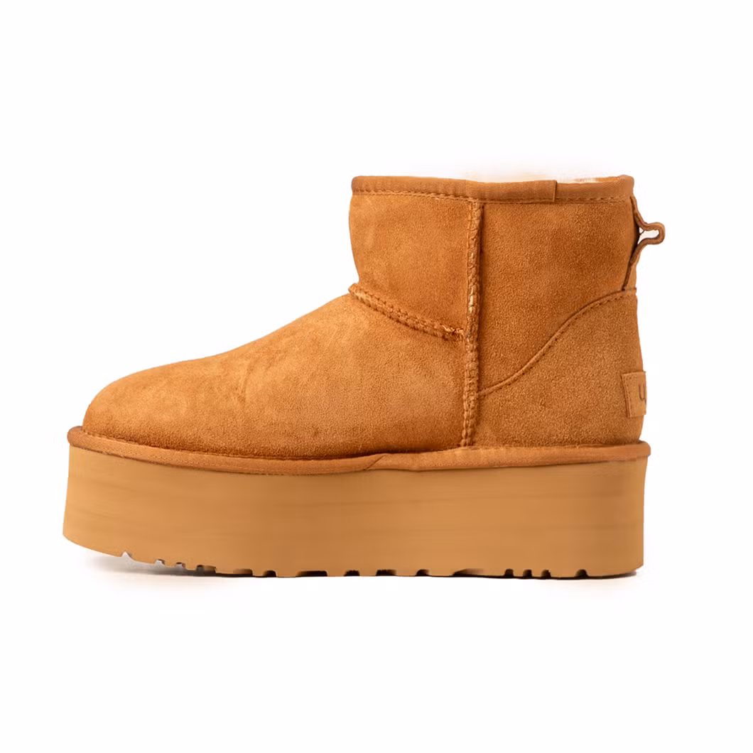 Genuine Sheepskin and Fur Integrated 5854 Thick Soled Raised Snow Boots for Women′s Pure Wool Insulation Short Cotton Boots