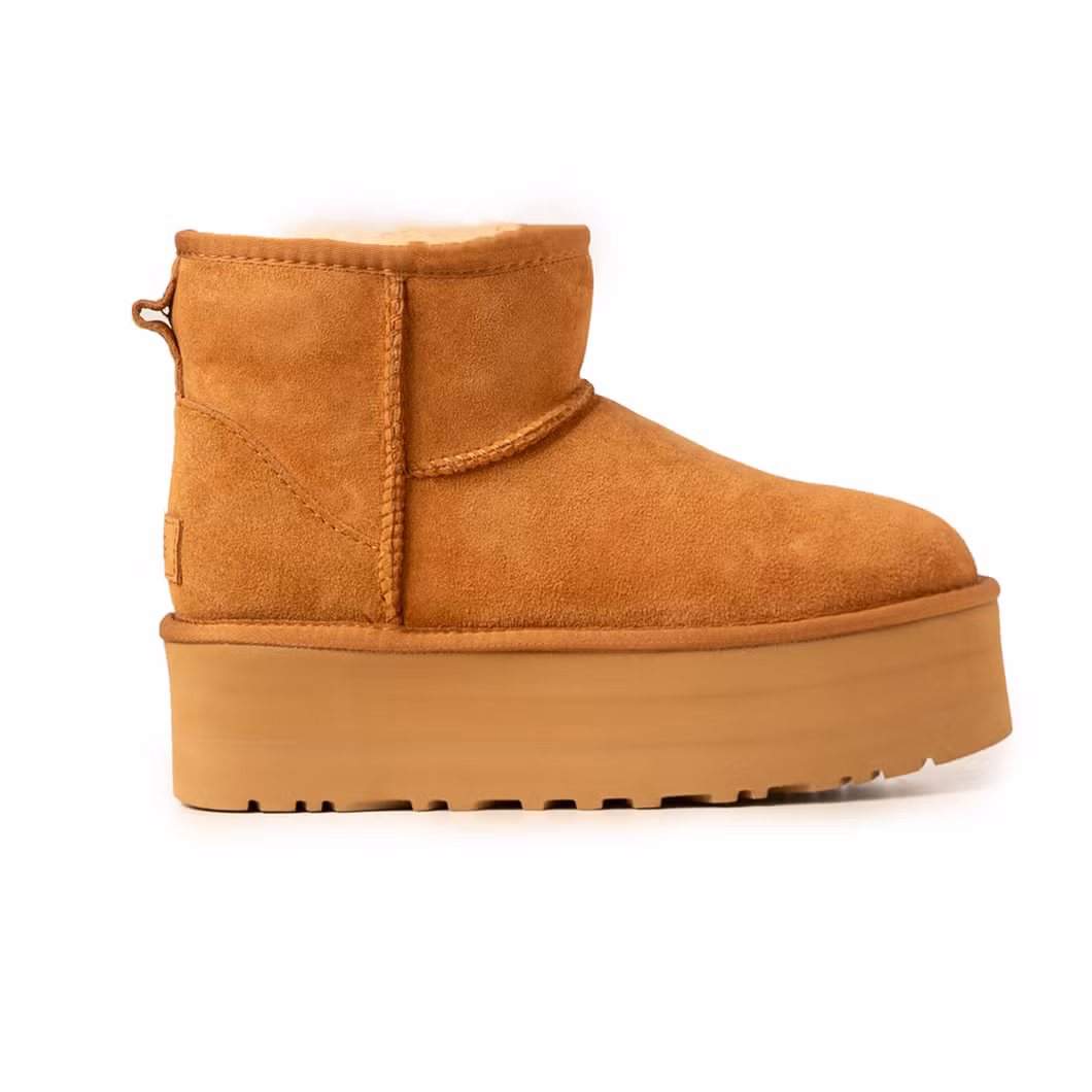 Genuine Sheepskin and Fur Integrated 5854 Thick Soled Raised Snow Boots for Women′s Pure Wool Insulation Short Cotton Boots