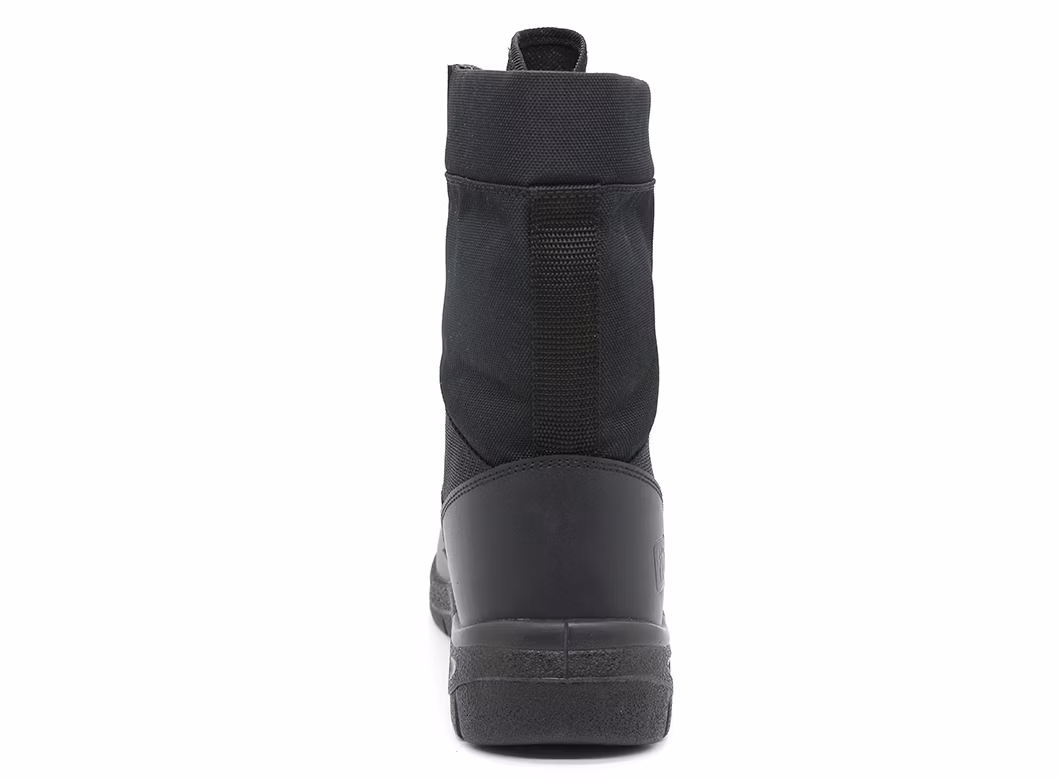 Black Cow Action Leather with Nylon PU Pouring High Army Military Style Boot Shoes