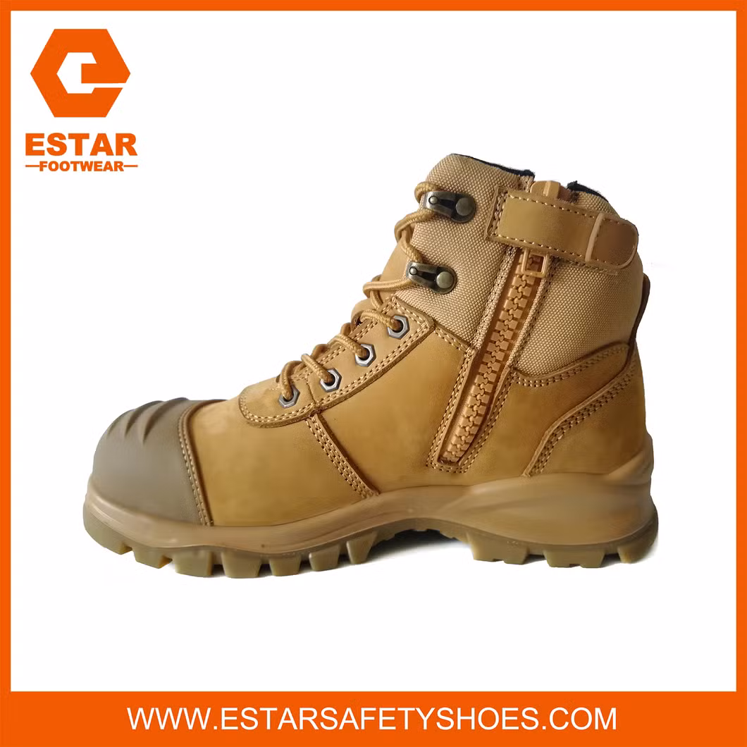 Zip Sided Breathable and Anti-Bacterial Shock Absorbig Insole Men Safety Boots
