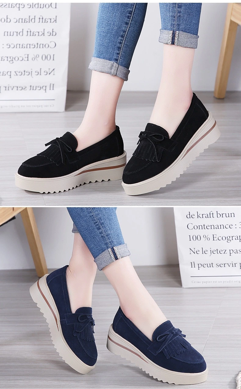 Handmade Luxury Designer Leather Women Shoes for Womens Fashion Shoes Platform Wedges Shoes with High Heels Thick Sole Ladies Shoes Comfort Casual Leisure Shoes