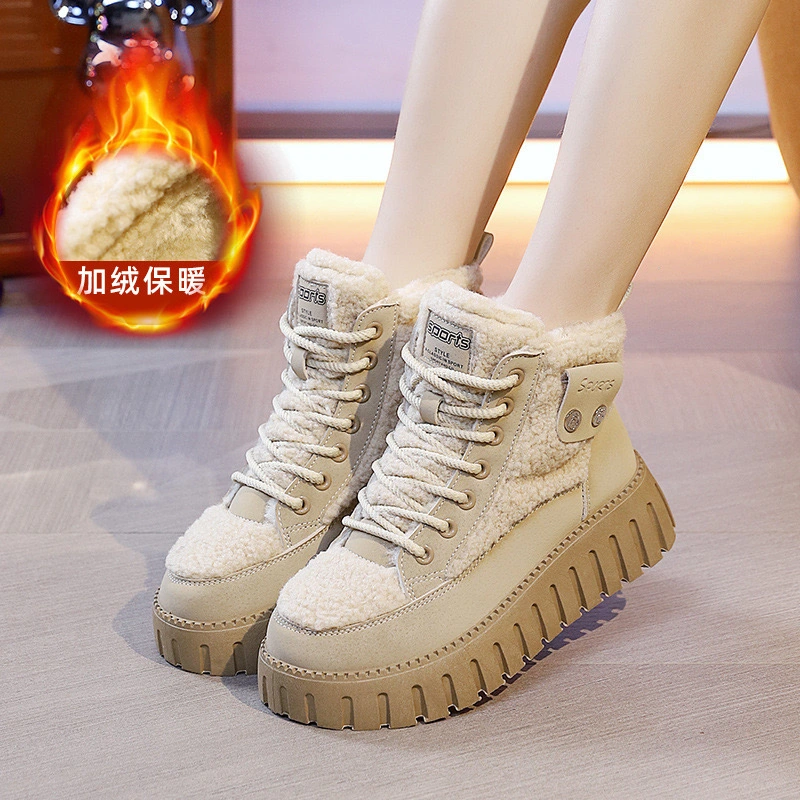 Wholesale Womens Sneakers Shoes Hiking Boots Shoes for Winter Plush Shoes with High Heels Sports Shoes Youth Gothic Shoes