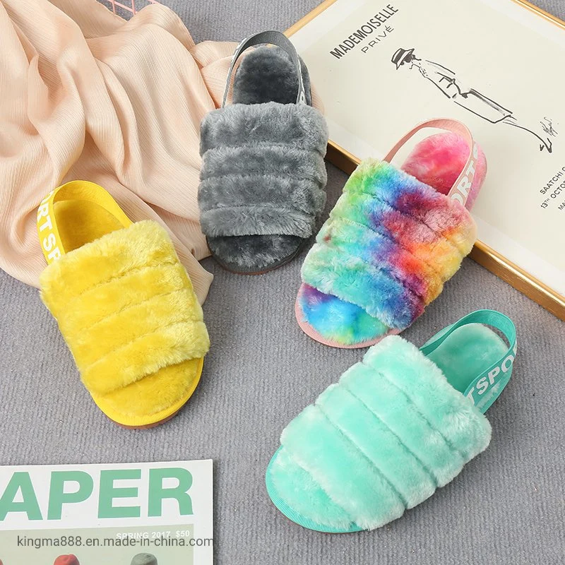 House Slide Fashion Open Toe Mule Fluffy Women Home Slippers