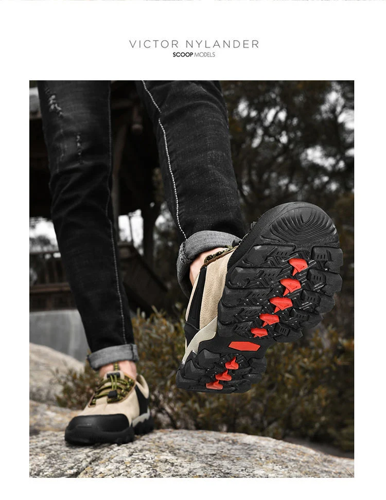 Mountaineering Shoes Male Spring and Autumn Leather Outdoor Sports Men&prime;s Anti-Slip Shock Absorber Hiking Travel Waterproof Shoes