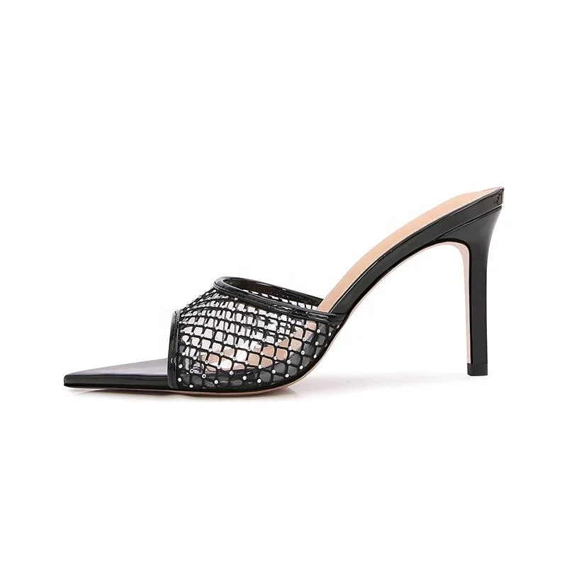 Luxury New Design Custom Mesh Diamonds Women High Heels Mules Custom Shoes