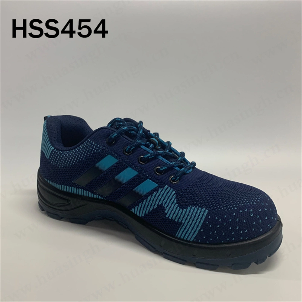 Gww, Affordable Price Lightweight Knitted Fabric Blue Sport Safety Boot Double Color PU/PU Injection Outsole Hiking Boot Popular in Poland HSS454