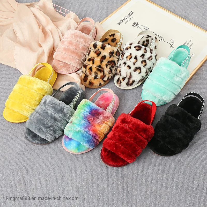 House Slide Fashion Open Toe Mule Fluffy Women Home Slippers