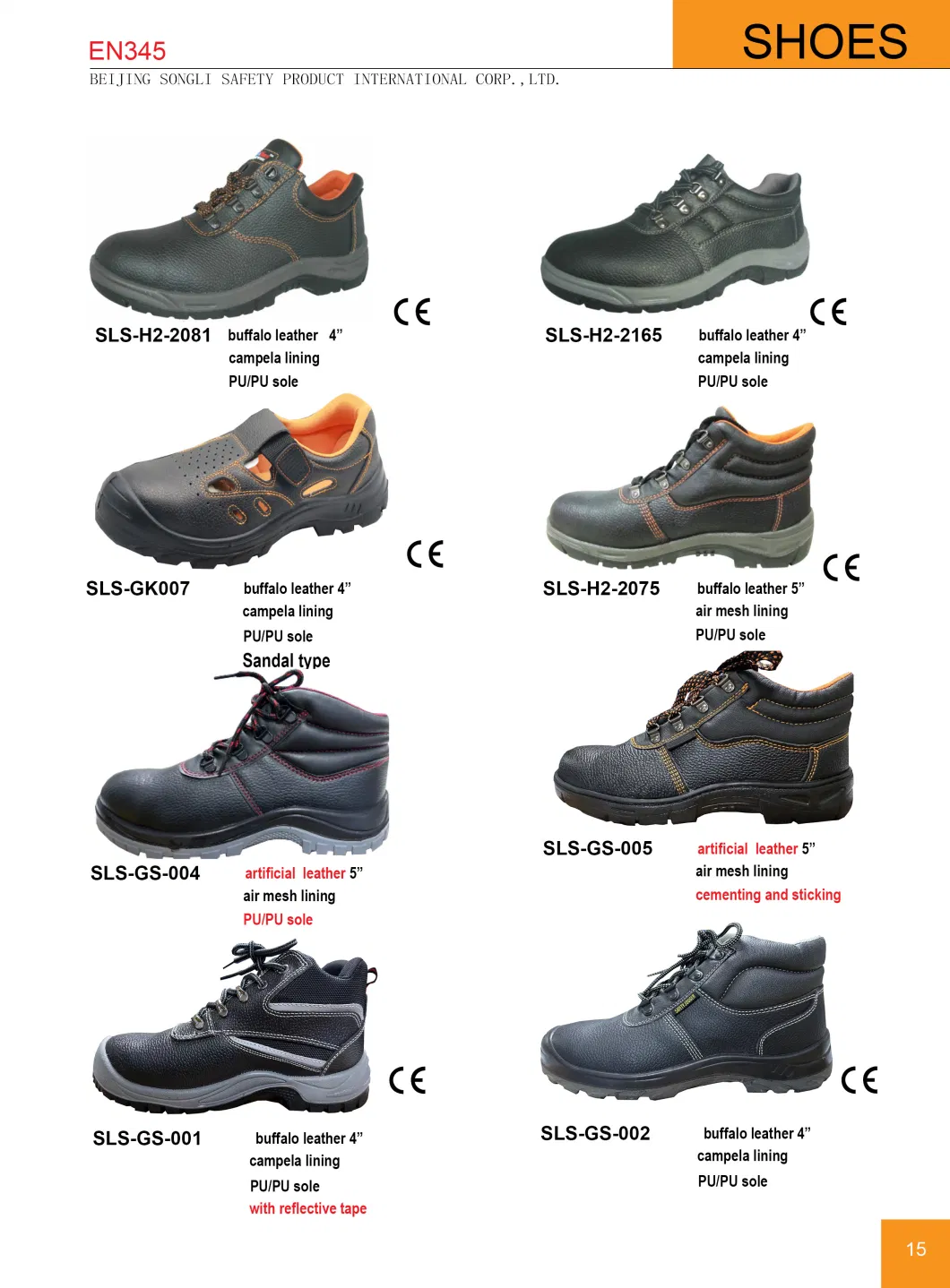 SLS-H2-2075 PU Injection Moulding Buffalo Leather Safety Shoes for Men