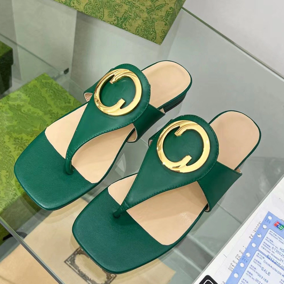 Slippers Luxury Sandals Designer Casual Shoes G Blondie Slides Thong Mule Flat Square Opentoe Flat Slippers Women Lamb Genuine Leather Goldtoned Hardware 35-40