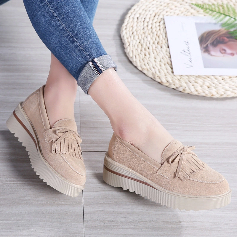 Handmade Luxury Designer Leather Women Shoes for Womens Fashion Shoes Platform Wedges Shoes with High Heels Thick Sole Ladies Shoes Comfort Casual Leisure Shoes