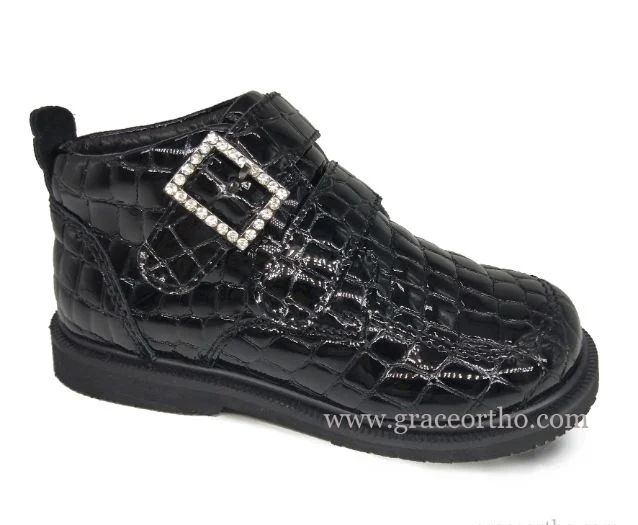 Black Leather School Shoes with Wide Toe and Support for Good Posture