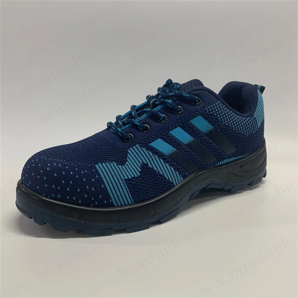 Gww, Affordable Price Lightweight Knitted Fabric Blue Sport Safety Boot Double Color PU/PU Injection Outsole Hiking Boot Popular in Poland HSS454