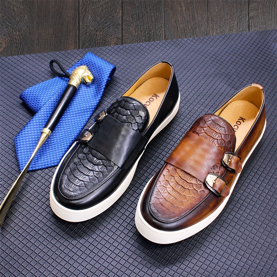 Double Monk Strap Shoes Patent Leather Slip on Blue Yellow Green Black Wedding Dress Formal Loafer Shoes for Men