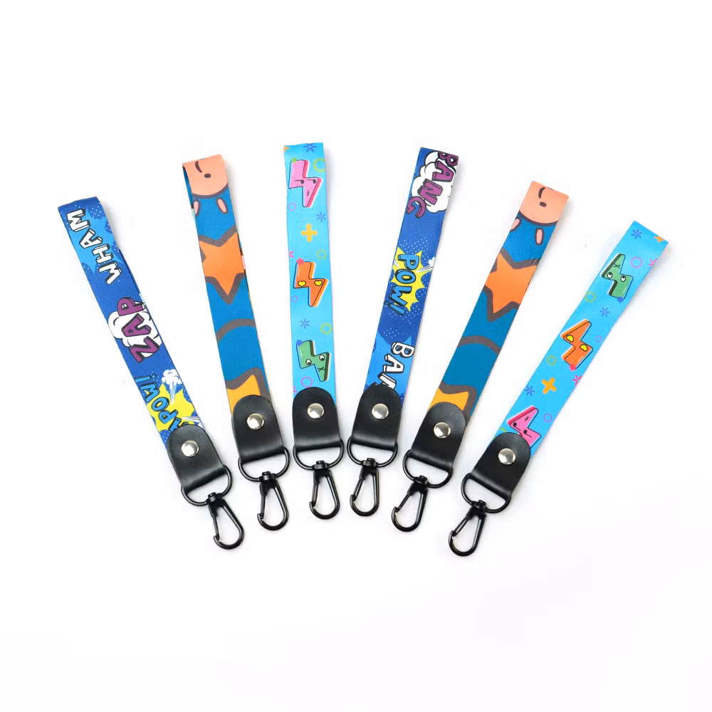 Custom Short Printed Wrist Rope Cartoon Webbing Heat Transfer Polyester Anti-Loss Keychain Sling Mobile Phone Sling Short