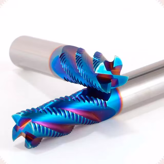 HRC65 Blue Nano Tungsten Carbide Roughing End Mill for Stainless Steel
