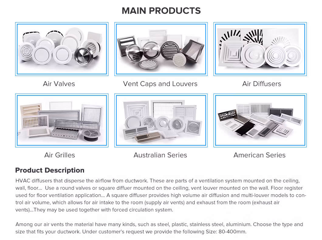 Factory Price Air Duct Ventilation Air Valve Vent Grille Round Ceiling Diffuser for HVAC System