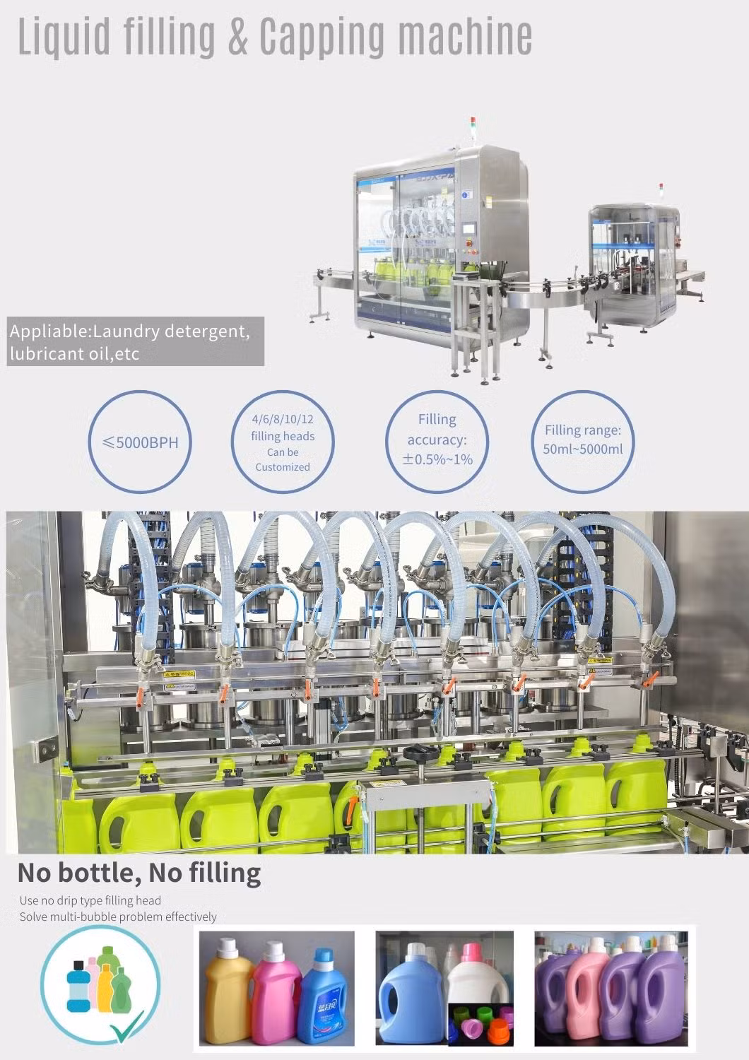 Bjjx Pack Full Automatic Explosion Proof Piston Dosing 1 Gallon Bottle Liquid/Gel/Detergent Filling Machine 8 Heads Filler Line