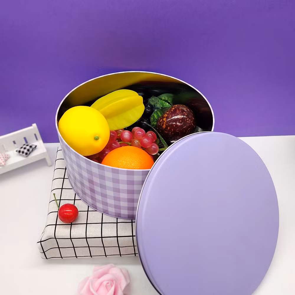 Round Shape Custom Design Food Grate Packaging Biscuit Chocolate Tin Box Packaging